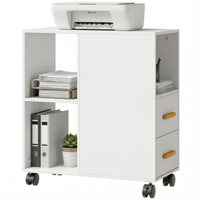 HOMCOM Druckerständer Druckertisch mit Verstellbar Ablage, Rollen für Fax Scanner 60 x 30 x 65 cm Weiß