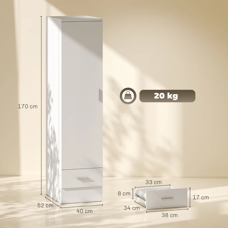 HOMCOM Armoire avec Tringle et Tiroir, Porte-Vêtements, Blanc