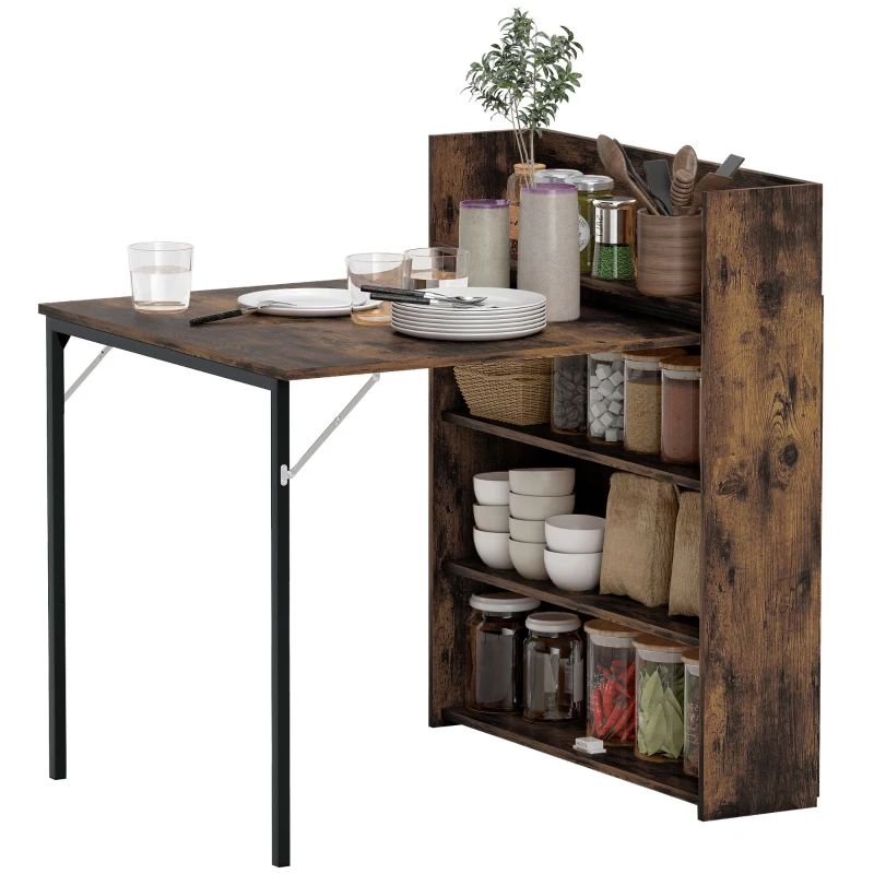 HOMCOM Esstisch Klappbar mit Regal, Industrie-Design, Platzsparend, Für Kleine Räume, 80x90x93cm, Rustikal-Braun