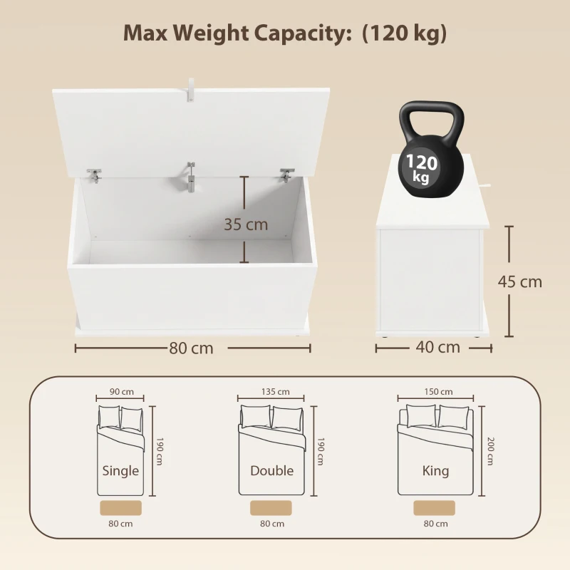 HOMCOM Cassapanca contenitore con coperchio di sicurezza, bianco