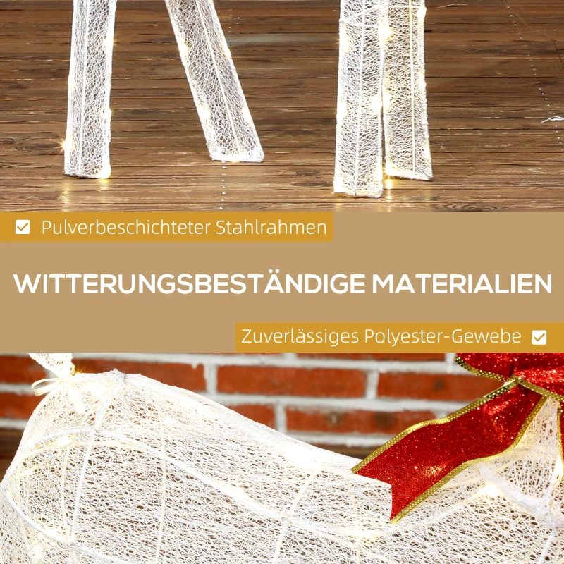 Outsunny Rentier mit roter Schleife, 137 LEDs, Weihnachtsbeleuchtung, wetterfest, 66 x 25 x 135 cm, Silber