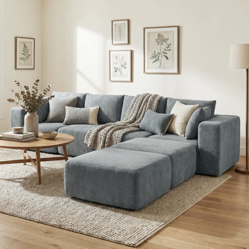 HOMCOM Modulares Ecksofa, U-Form Sofa mit breitem und tiefem Sitz, 2 Hocker, dunkelgrau