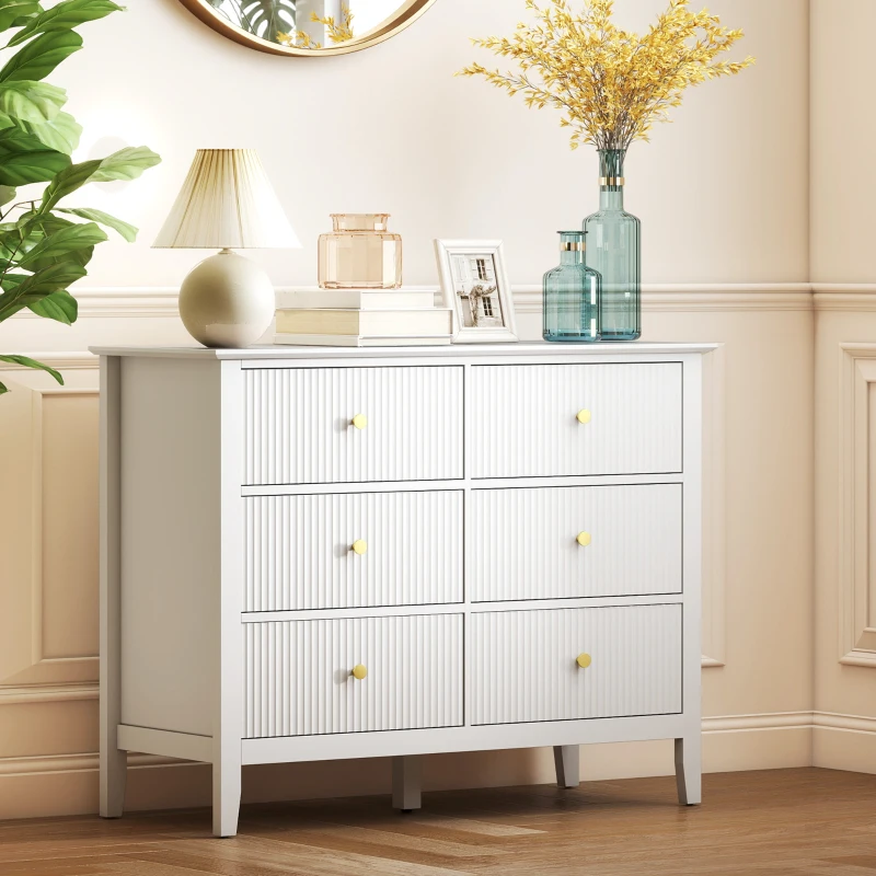 HOMCOM Kommode Sideboard mit 6 Schubladen Moderner Aufbewahrungsschrank für Wohnzimmer Schlafzimmer Flur 100 x 40 x 78 cm Weiß
