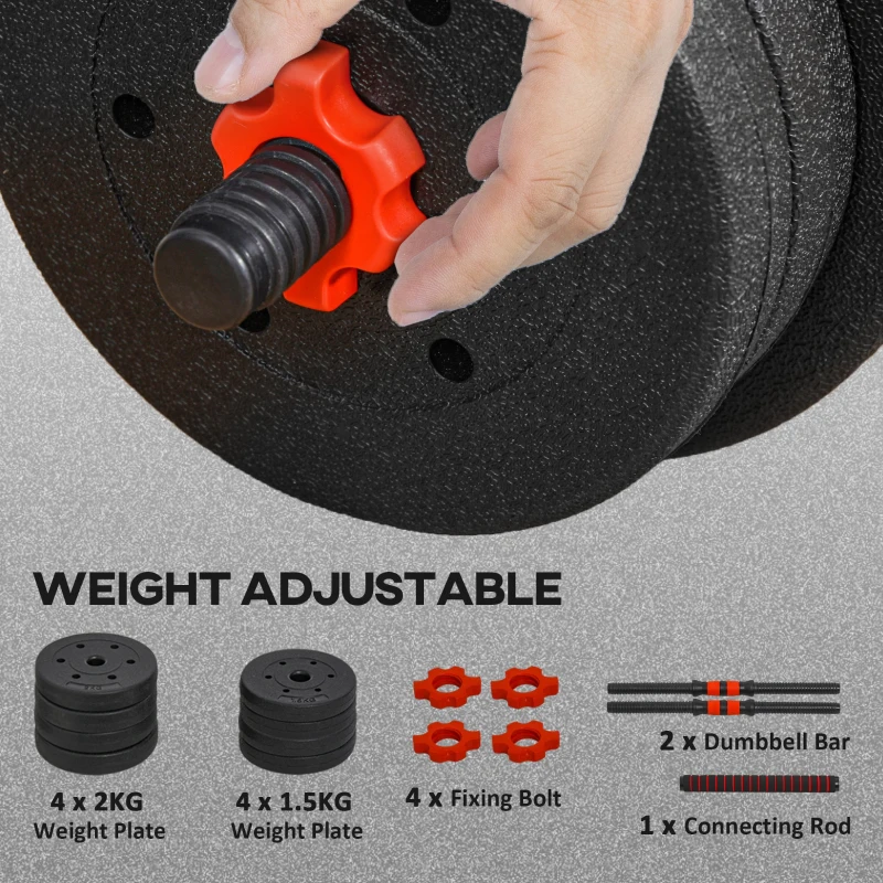 HOMCOM 15kg 2 in 1 Adjustable Dumbbells Weight Set, Dumbbell Hand Weight Barbell for Weight Training, Black