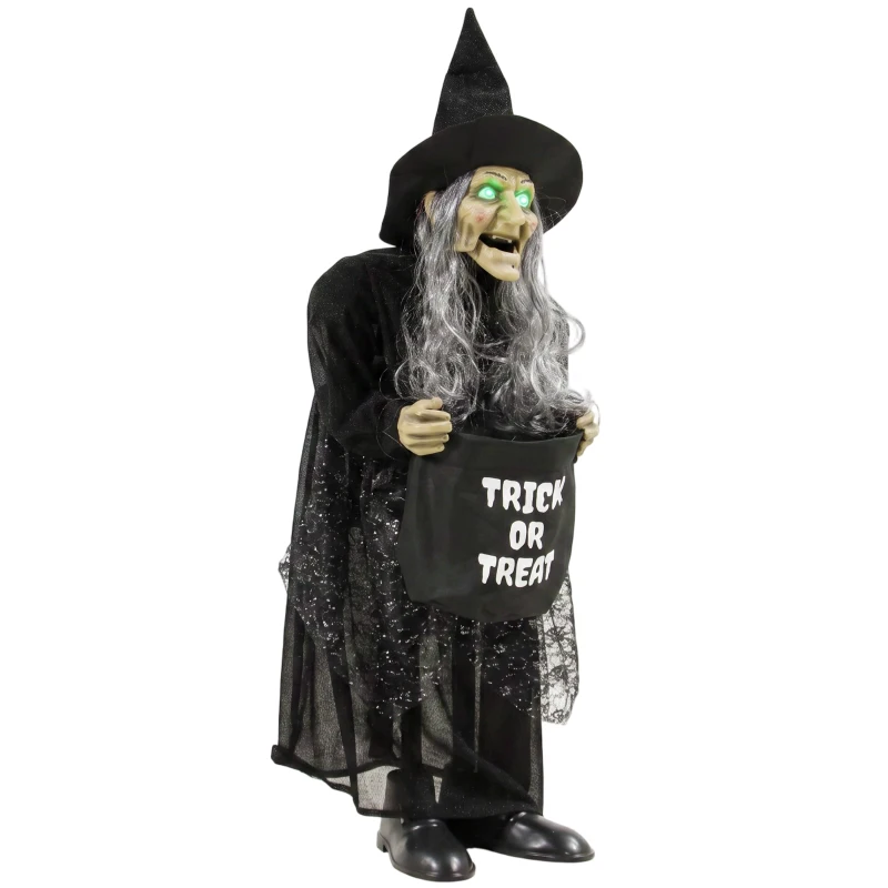 HOMCOM 94cm Animated Witch Halloween Decoration, Scary Halloween Animatronics Decor with Sound Touch Activated & Light Up Eyes