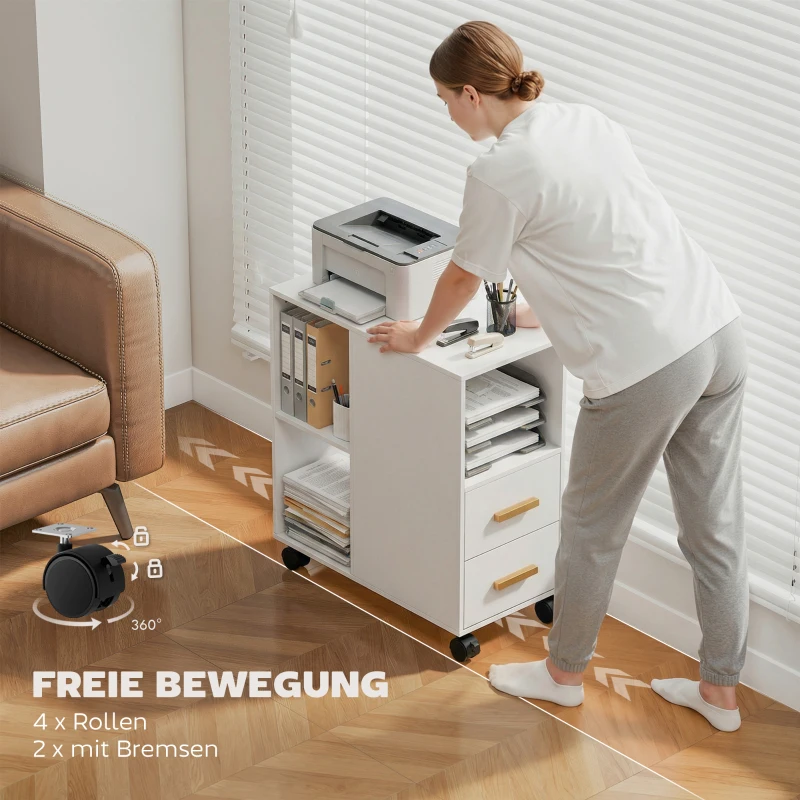 HOMCOM Druckerständer Druckertisch mit Verstellbar Ablage, Rollen für Fax Scanner 60 x 30 x 65 cm Weiß