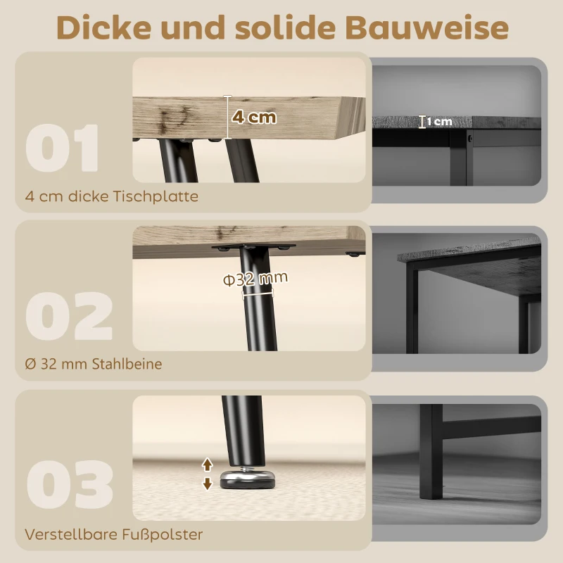 HOMCOM Couchtisch Beistelltisch mit Stahlbeine, 4 cm dicker Tischplatte Wohnzimmertisch 100 x 50 x 45 cm Eiche+Schwarz