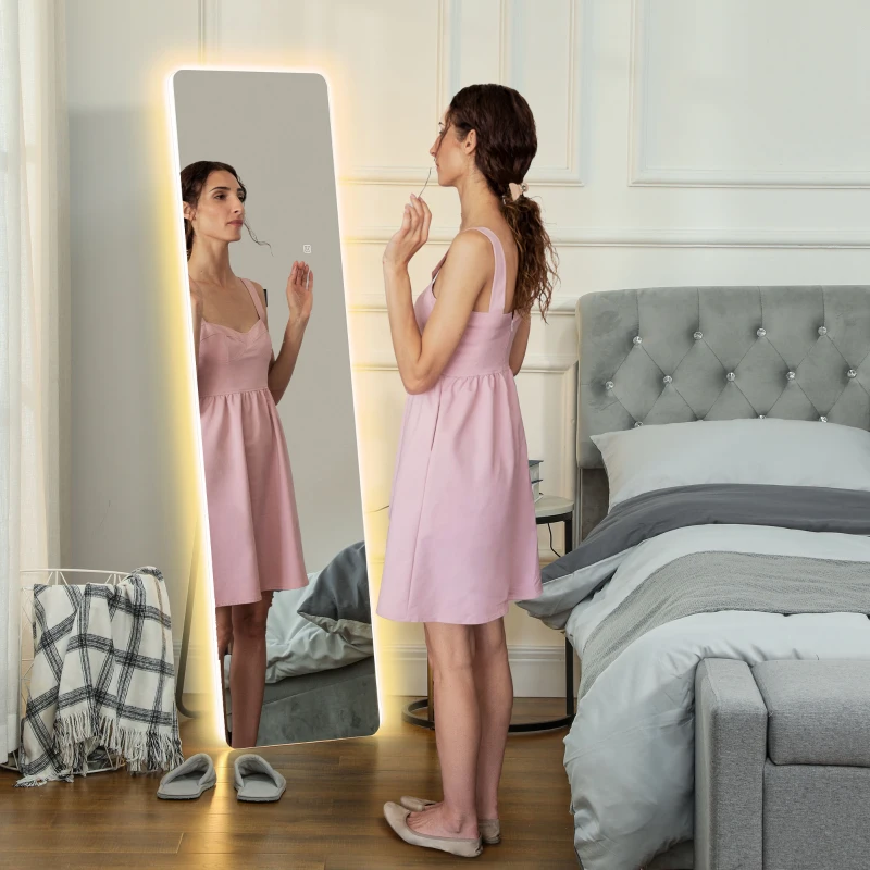 HOMCOM Espejo de Cuerpo Entero con Luz LED 150x40 cm con Iluminación de 3 Colores Función de Memoria Transparente