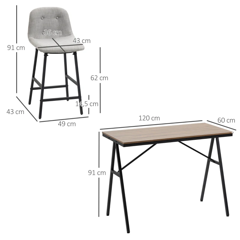 HOMCOM Ensemble table de bar avec tabourets table à manger debout avec 4 chaises rembourrées pieds en acier 120x60x91cm gris
