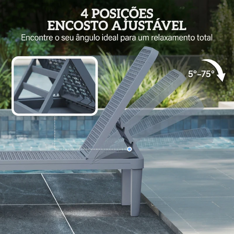 Outsunny Espreguiçadeira Reclinável de Jardim Exterior com Encosto Ajustável em 4 Posições e Estrutura de PP 191x55x35,5 cm Cinzento Escuro
