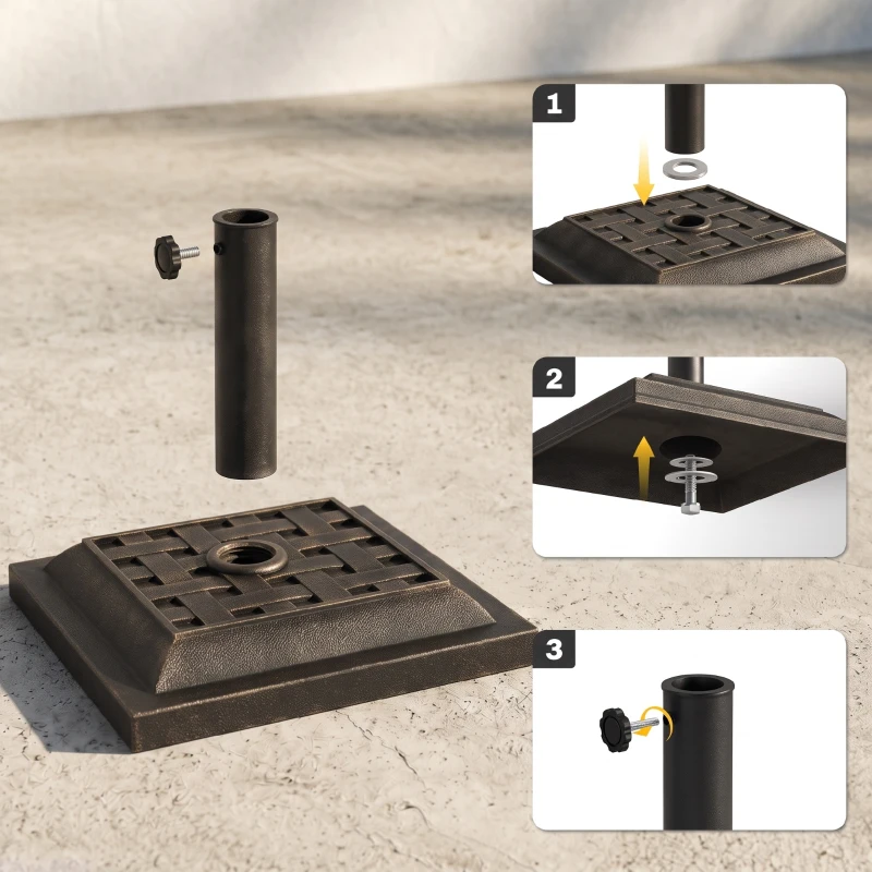 Outsunny Base para Sombrilla de Jardín Peso Neto 9 kg Soporte de Parasol Apto para Mástil de 38mm/48mm para Terraza Patio Exterior Ø44x32 cm Bronce