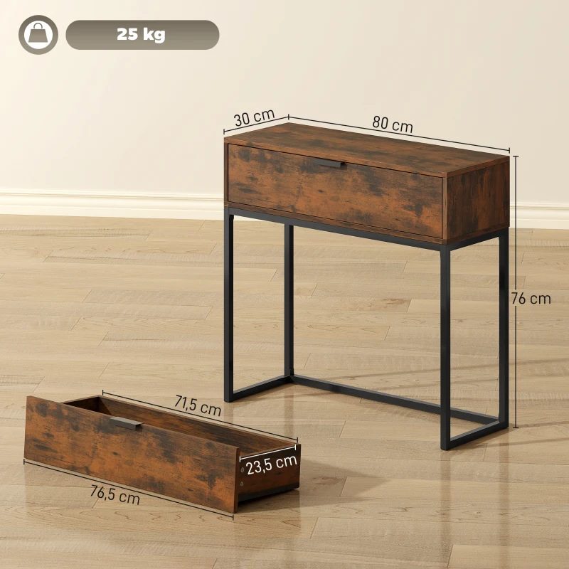 HOMCOM Konsolentisch Flurtisch mit Schublade, Industrie-Design, Flur Wohnzimmer, 80x30x76 cm, Schwarz