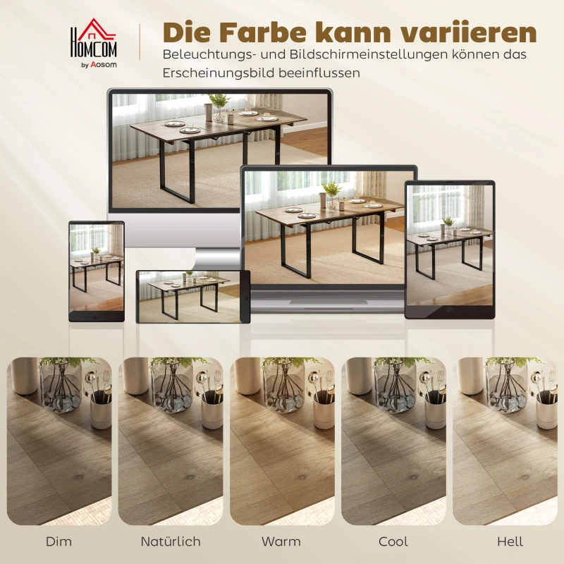HOMCOM Ausziehbarer Esstisch für 6-8 Personen, 140-180 cm, rechteckiger Küchentisch mit Stahlbasis, Naturholz+Schwarz