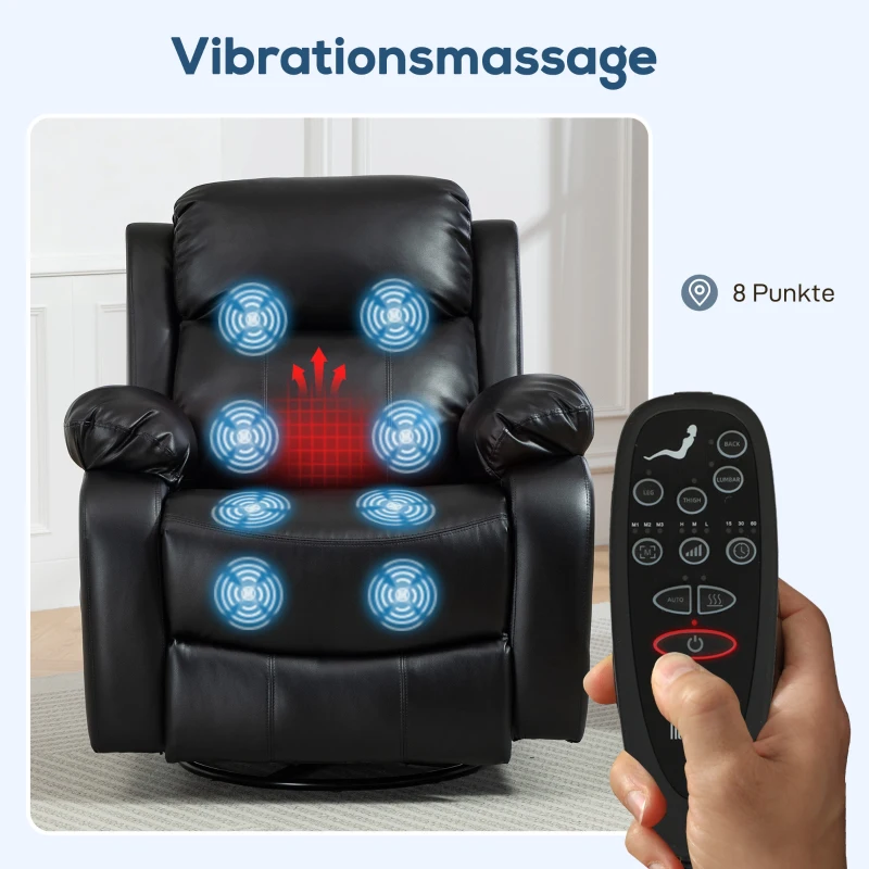HOMCOM Massagesessel mit 8 Vibrationsköpfen, Relaxsessel, verstellbare Rückenlehne + Fußstütze, Schwarz