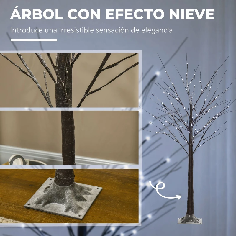 HOMCOM Árbol Luminoso LED Blanco Cálido 96 LEDs Uso Interior 150 cm Decoración de Navidad Marrón