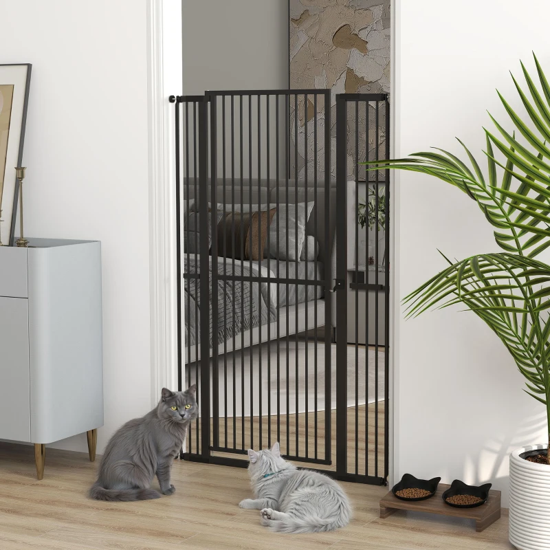 PawHut Barreira para Cães Extra Alta com Largura Ajustável 77-104 cm Barreira de Segurança para Cães e Gatos com 2 Extensões Preto