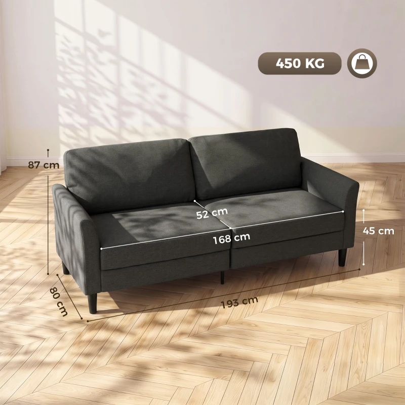 HOMCOM 3-Sitzer-Sofa aus Stoff in Leinenoptik mit geschwungenen Armlehnen und dicker Polsterung, Dunkelgrau