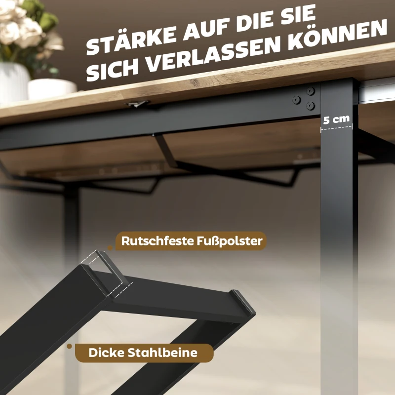HOMCOM Ausziehbarer Esstisch für 6-8 Personen, 140-180 cm, rechteckiger Küchentisch mit Stahlbasis, Naturholz+Schwarz
