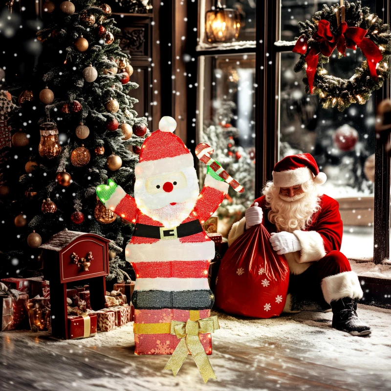 Outsunny 97er LED Weihnachtsdeko, Weihnachten Weihnachtsmann in warmweiß, Stahlrahmen Mehrfarbig