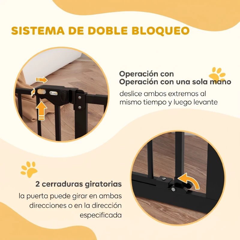 PawHut Barrera de Seguridad para Perros 74-100 cm con Extensiones Montaje a Presión y Doble Bloqueo Negro