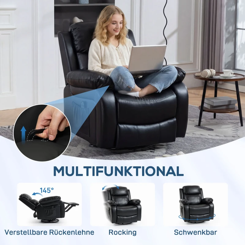 HOMCOM Massagesessel mit 8 Vibrationsköpfen, Relaxsessel, verstellbare Rückenlehne + Fußstütze, Schwarz