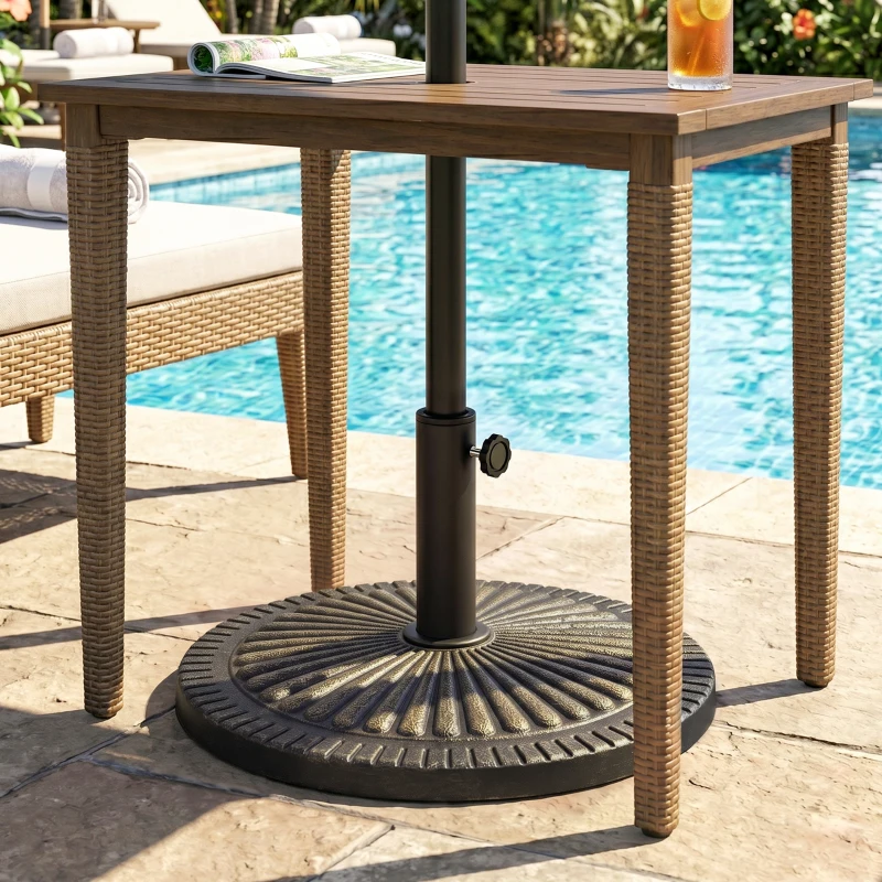 Outsunny Base Ombrellone Rotonda per Pali da Ø3,8-4,8cm con Decorazione e Manopola, Peso 15kg Ø49x32cm