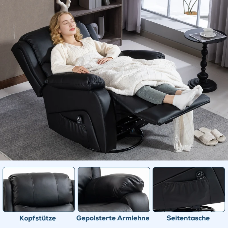 HOMCOM Massagesessel, Wärme- & Liegefunktion, Kunstleder, bis 150kg, 97x92x104cm, Schwarz