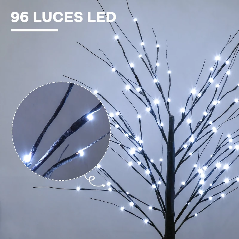 HOMCOM Árbol Luminoso LED Blanco Cálido 96 LEDs Uso Interior 150 cm Decoración de Navidad Marrón