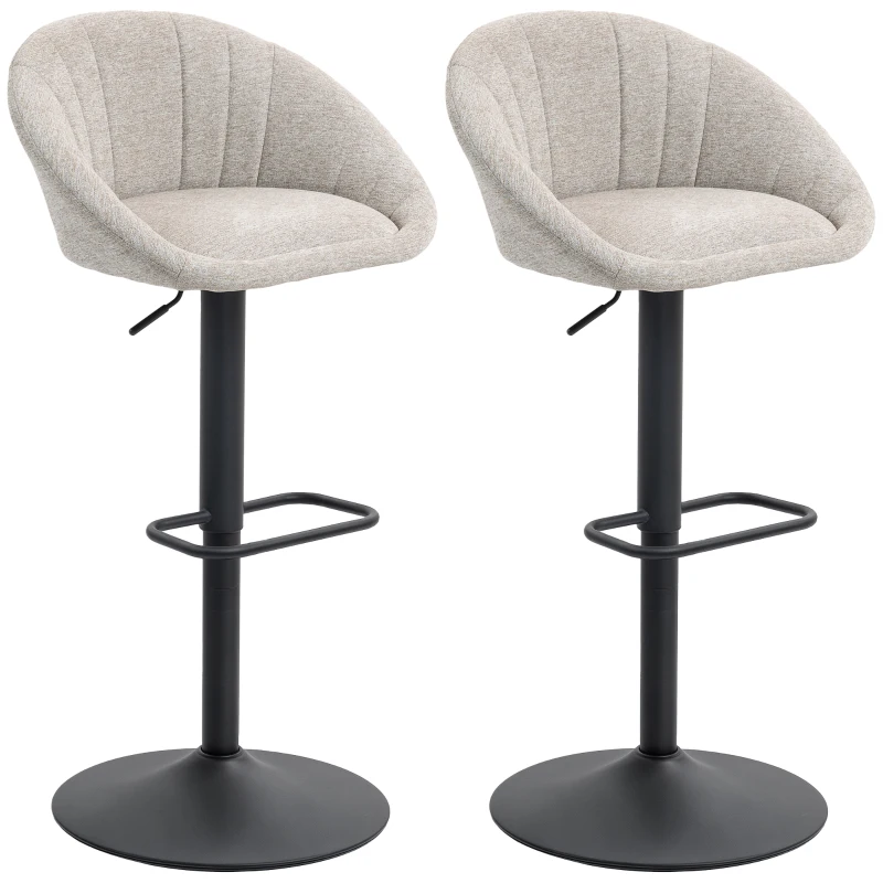 HOMCOM Lot de 2 tabourets de bar, chaises de bar hauteur réglable avec dossier et accoudoirs, repose-pieds, beige