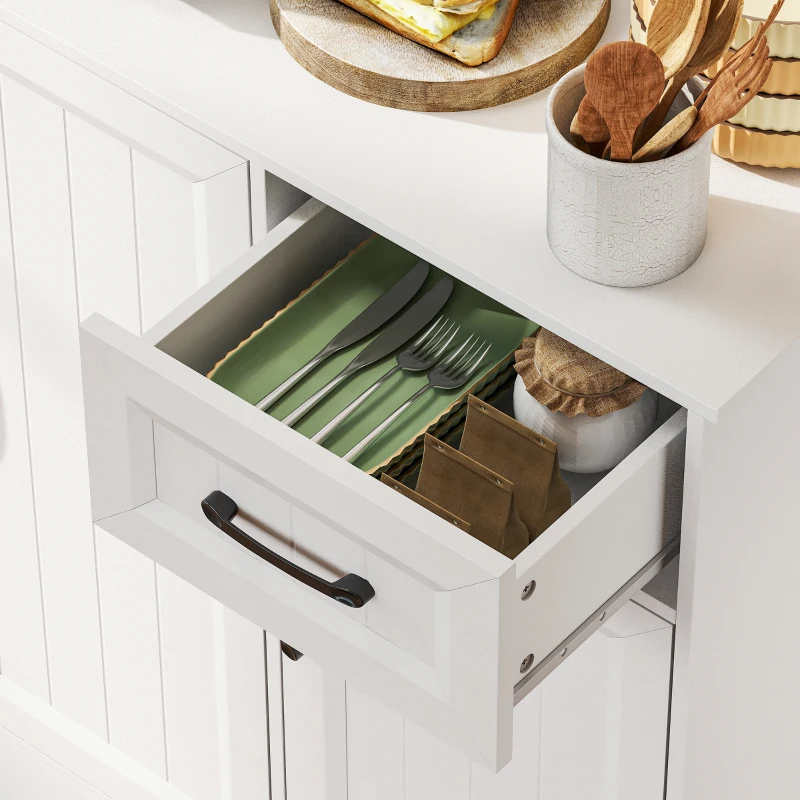 HOMCOM Küchenschrank, 180,5 cm, Vorratsschrank, Arbeitsfläche, Kabelloch, verstellbare Regale, MDF, Weiß