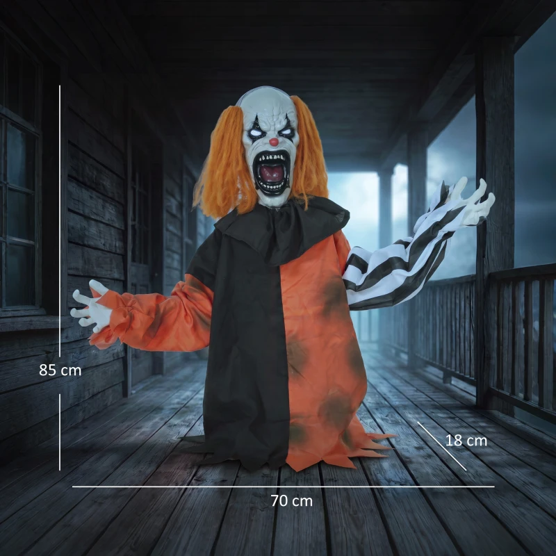 HOMCOM Animated Halloween Face Changing Clown, Animatronic Joker with Cackling Sound, Glowing Eyes, Sound/Touch Activated