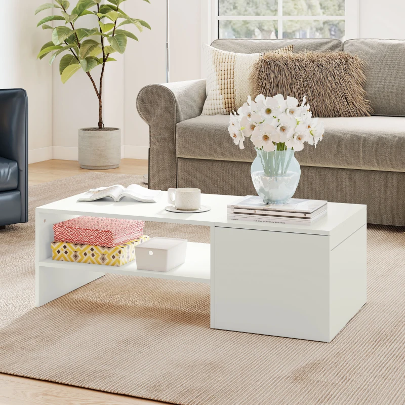HOMCOM Verstellbarer Couchtisch, Metallschienen, Spanplatte, Fußpads, Weiß