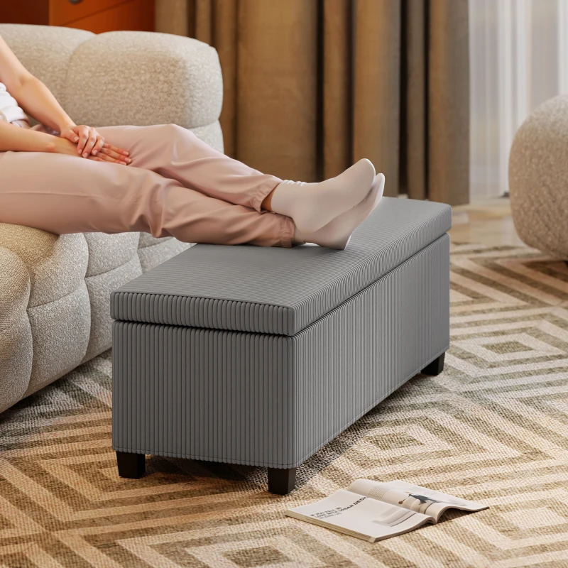 HOMCOM Sitzbank mit Stauraum, Polsterbank für Aufbewahrung, für Wohnzimmer, Schlafzimmer, Flur, Cordbezug, Grau