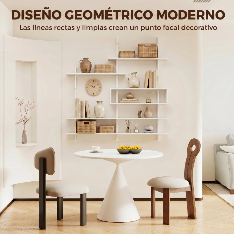 HOMCOM Estantería Flotante de Pared Geométrica con 4 Niveles y Compartimento Central Blanca