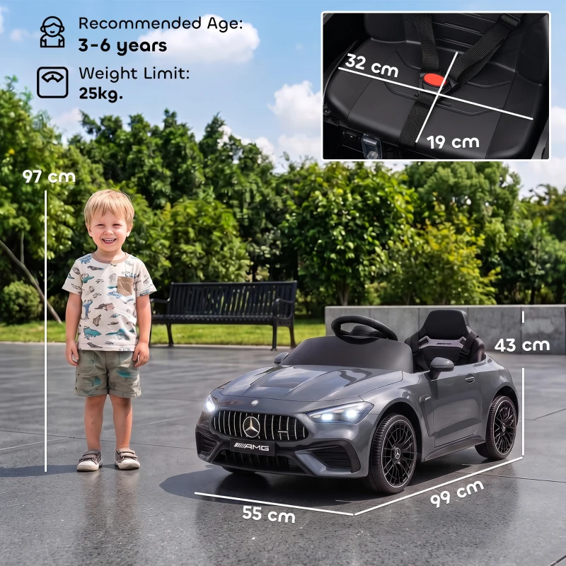 AIYAPLAY Licensed Mercedes AMG Kids Electric Car, 12V Ride On Car with Dual Motors, Remote Control for 3-6 Years, Grey