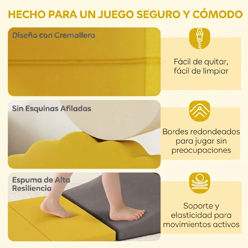 AIYAPLAY Juego de 7 Bloques de Espuma para Niños Bloques de Psicomotricidad con Base Antideslizante para 0,5-3 Años Amarillo