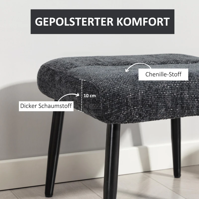 HOMCOM Sitzhocker Hocker mit weichem Sitzkissen Stahlbeinen Fußhocker mit Chenille-Stoff, 45 x 41 x 38 cm, Dunkelgrau