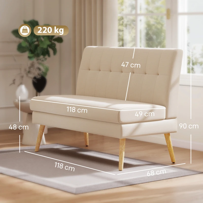 HOMCOM 2-Sitzer-Sofa, getuftete Rückenlehne, Holzbeine, dicke Polsterung, Leinenoptik, für kleine Räume, Beige