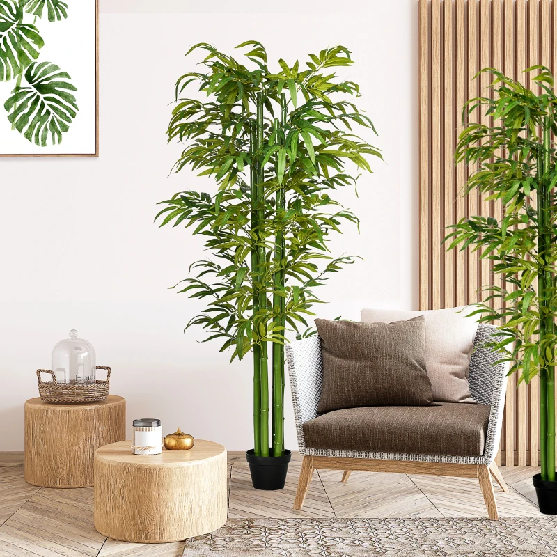 HOMCOM Conjunto de 2 Plantas Artificiais Bambus Artificiais para Interiores e Exteriores Ø17x180 cm Verde