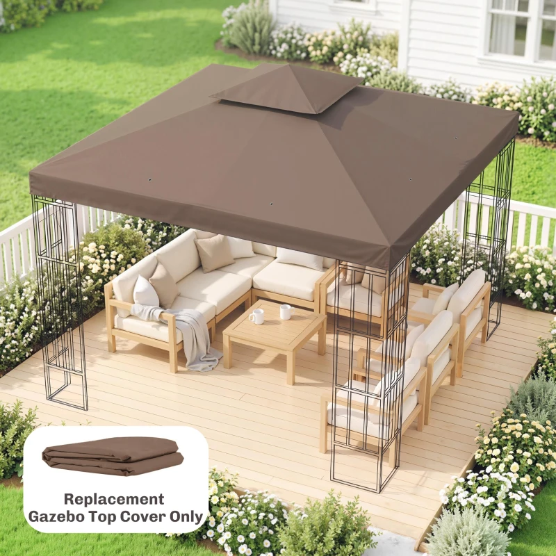 Outsunny Tetto di Ricambio per Gazebo 3x3m a 2 Livelli e Resistente ai Raggi UV, Caffè