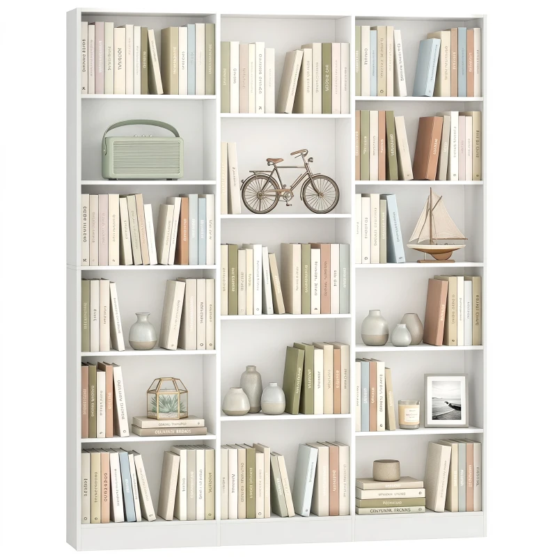 HOMCOM Bücherregal 6 Ebenen, Aufbewahrungsregal mit 17 Fächern und verstellbaren Einlegeböden, 149 x 23,6 x 188 cm, Weiß