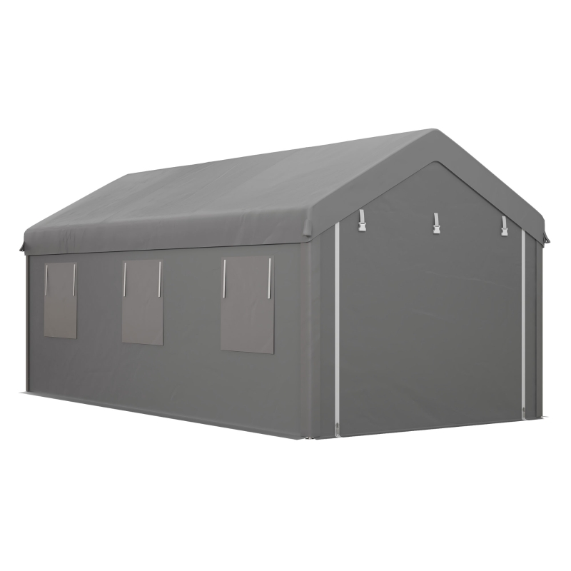 Outsunny Garaje Exterior para Coche 6x3 m Impermeable con Tejido PE Resistente Marco de Acero Paredes Desmontables Gris Claro
