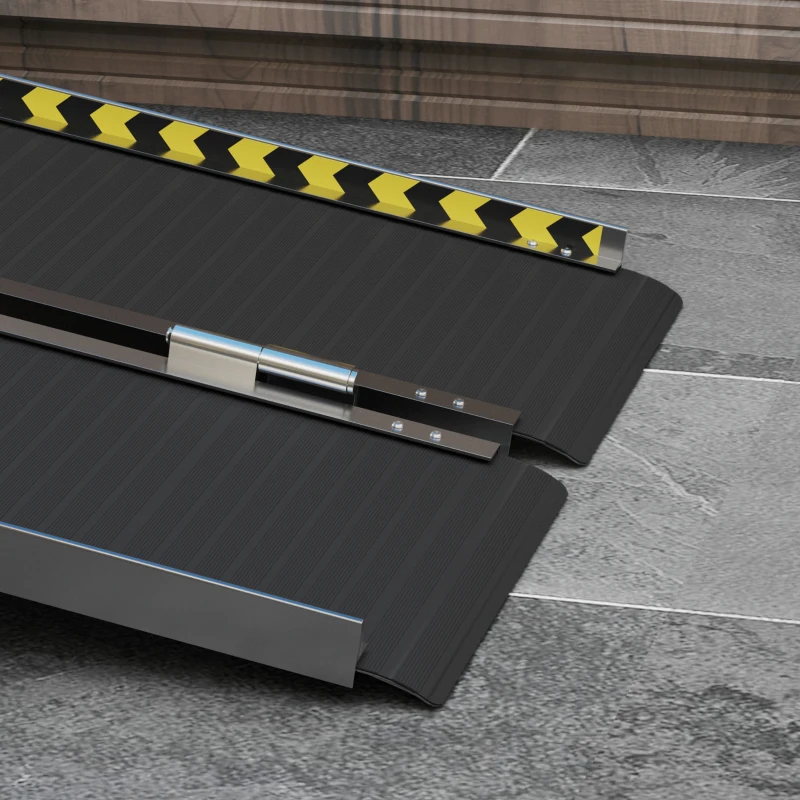 HOMCOM Rollstuhlrampe, zusammenklappbar, rutschfeste Oberfläche, vielseitig einsetzbar, tragbar, Aluminium, Schwarz