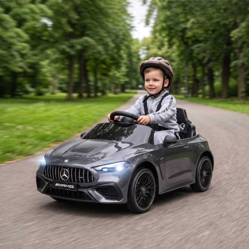 AIYAPLAY Licensed Mercedes AMG Kids Electric Car, 12V Ride On Car with Dual Motors, Remote Control for 3-6 Years, Grey
