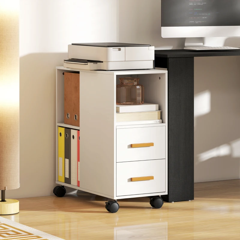HOMCOM Druckerständer Druckertisch mit Verstellbar Ablage, Rollen für Fax Scanner 60 x 30 x 65 cm Weiß