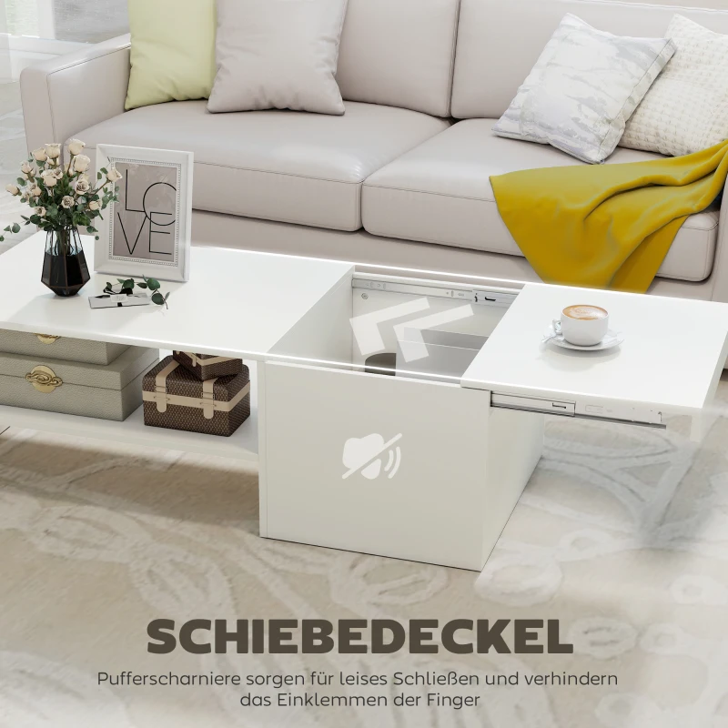 HOMCOM Verstellbarer Couchtisch, Metallschienen, Spanplatte, Fußpads, Weiß