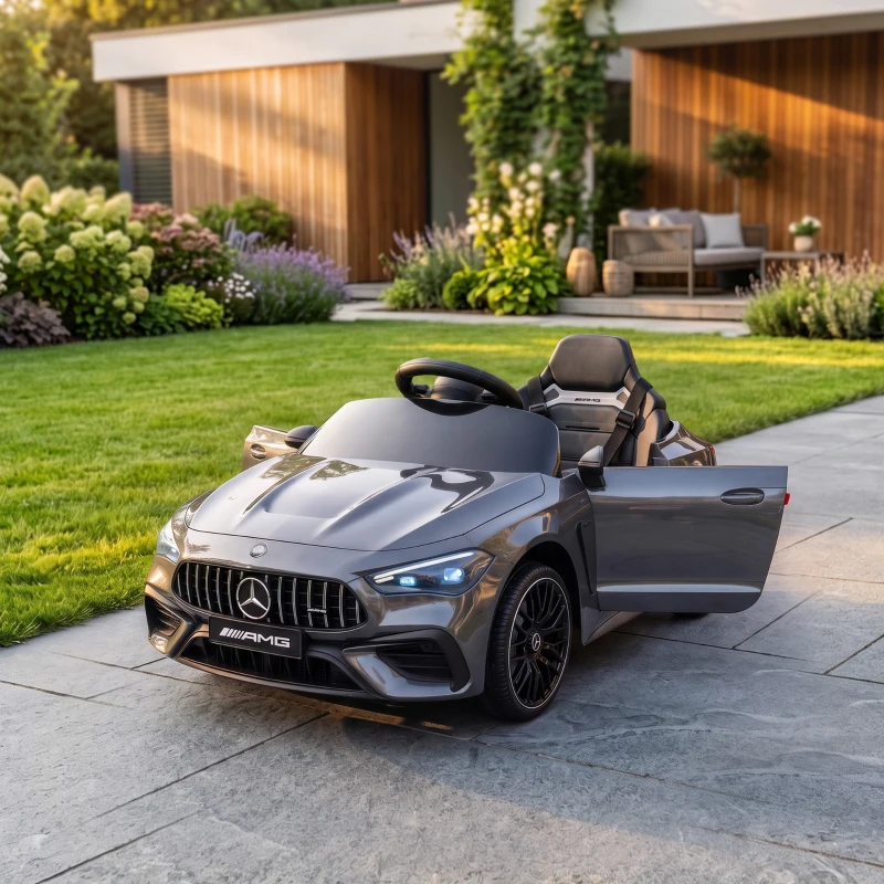 AIYAPLAY Licensed Mercedes AMG Kids Electric Car, 12V Ride On Car with Dual Motors, Remote Control for 3-6 Years, Grey