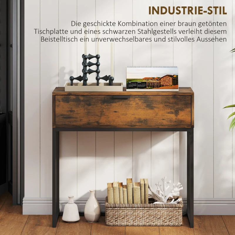 HOMCOM Konsolentisch Flurtisch mit Schublade, Industrie-Design, Flur Wohnzimmer, 80x30x76 cm, Schwarz