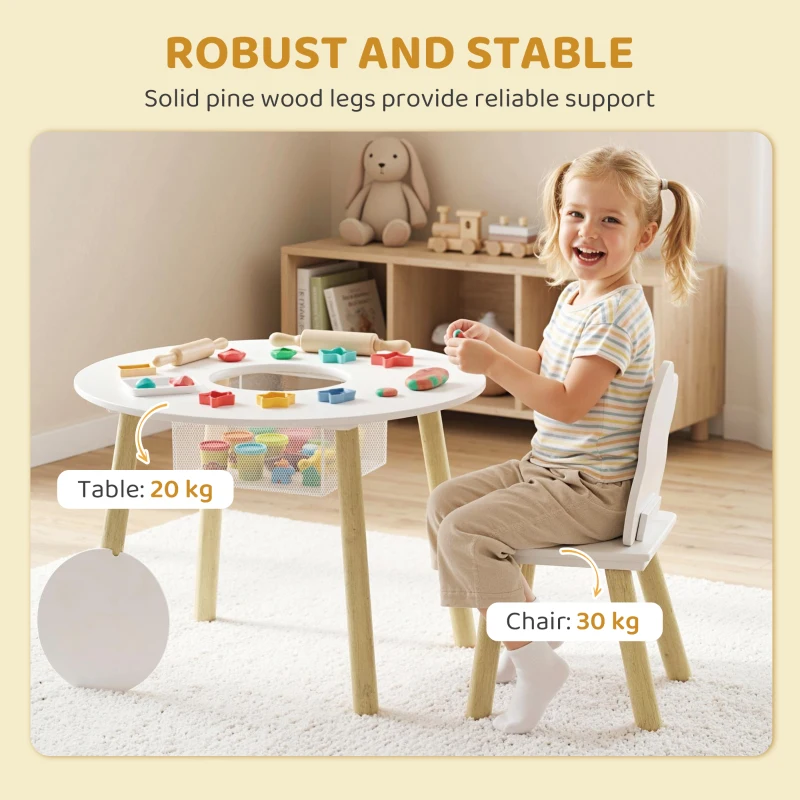 AIYAPLAY Kids Table and Chairs Set with Storage Bag Toddler Table and Chairs Set 3 Piece for Playroom White