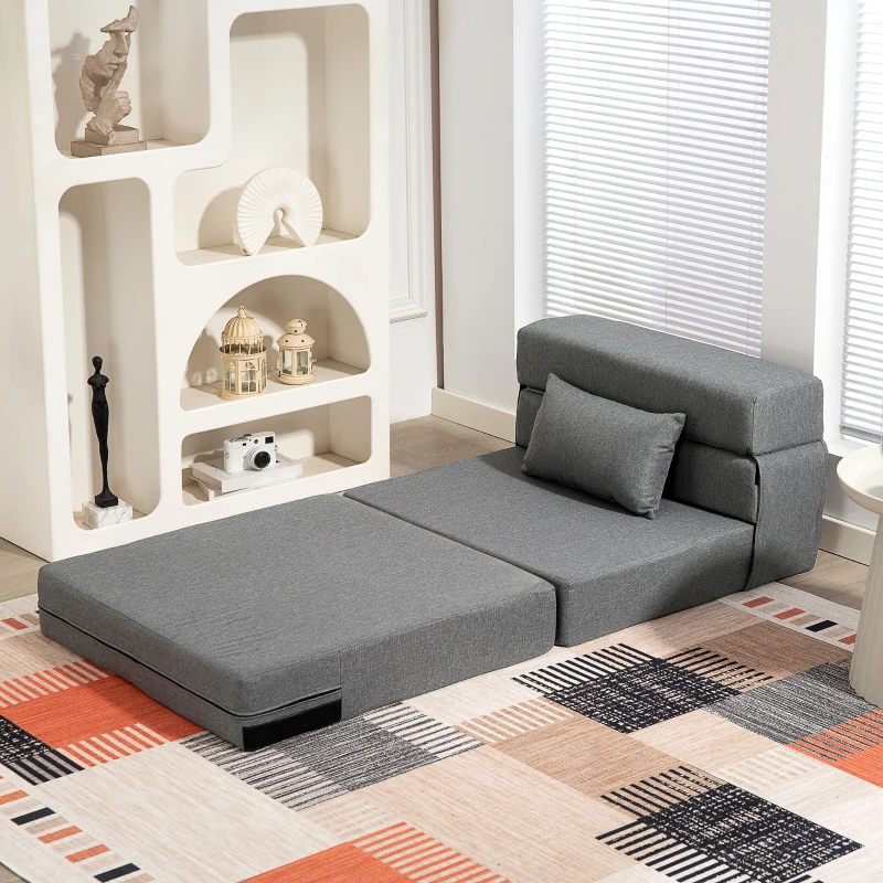 HOMCOM Bodensofa, Polstercouch, in Matratze umwandelbar, Schaumstoff, Kissen, Grau